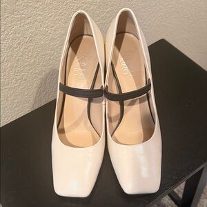 Franco Sarto Cream Heels with Black Strap